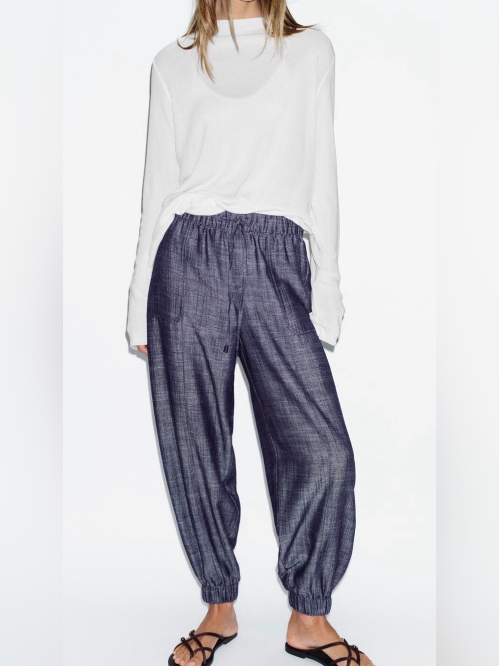 Zara Dark Denim-Effect Elastic Waist Track Pants